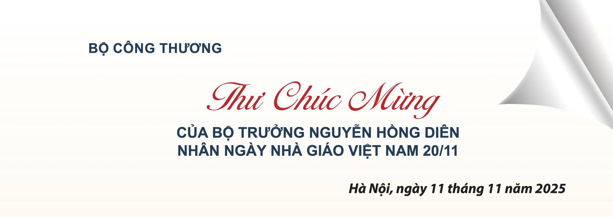 Thư chúc mừng của Bộ trưởng Nguyễn Hồng Diên nhân Ngày Nhà giáo Việt Nam 20/11